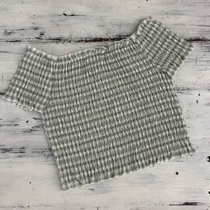 sage green and white gingham crop top